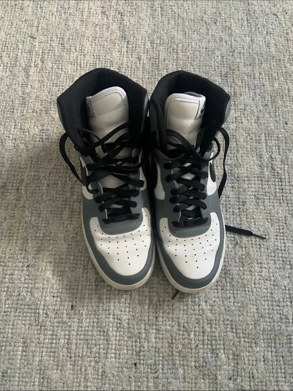 Nike High-Top Sneakers in White and Gray with Black Accents